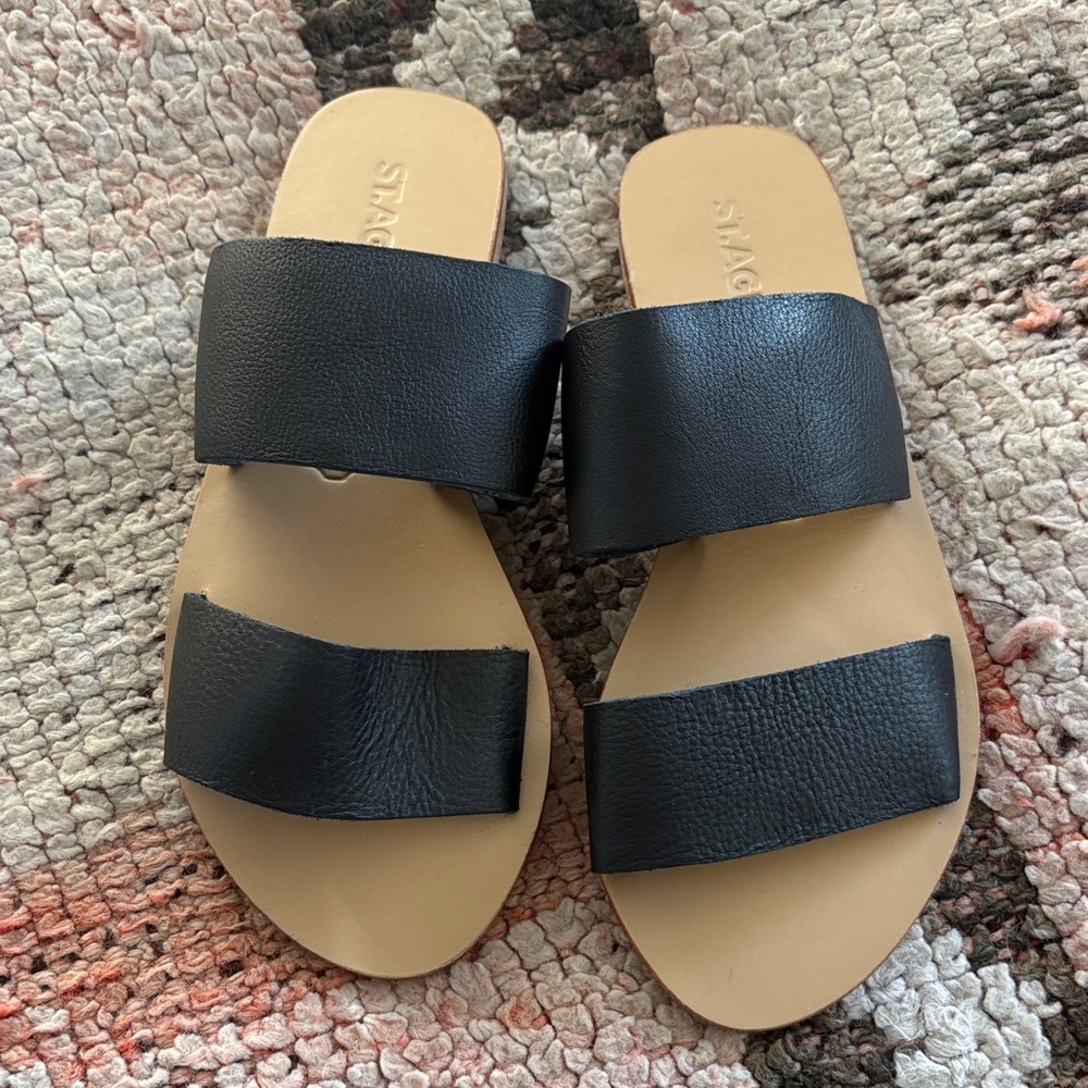St Agni Black Leather Sandals